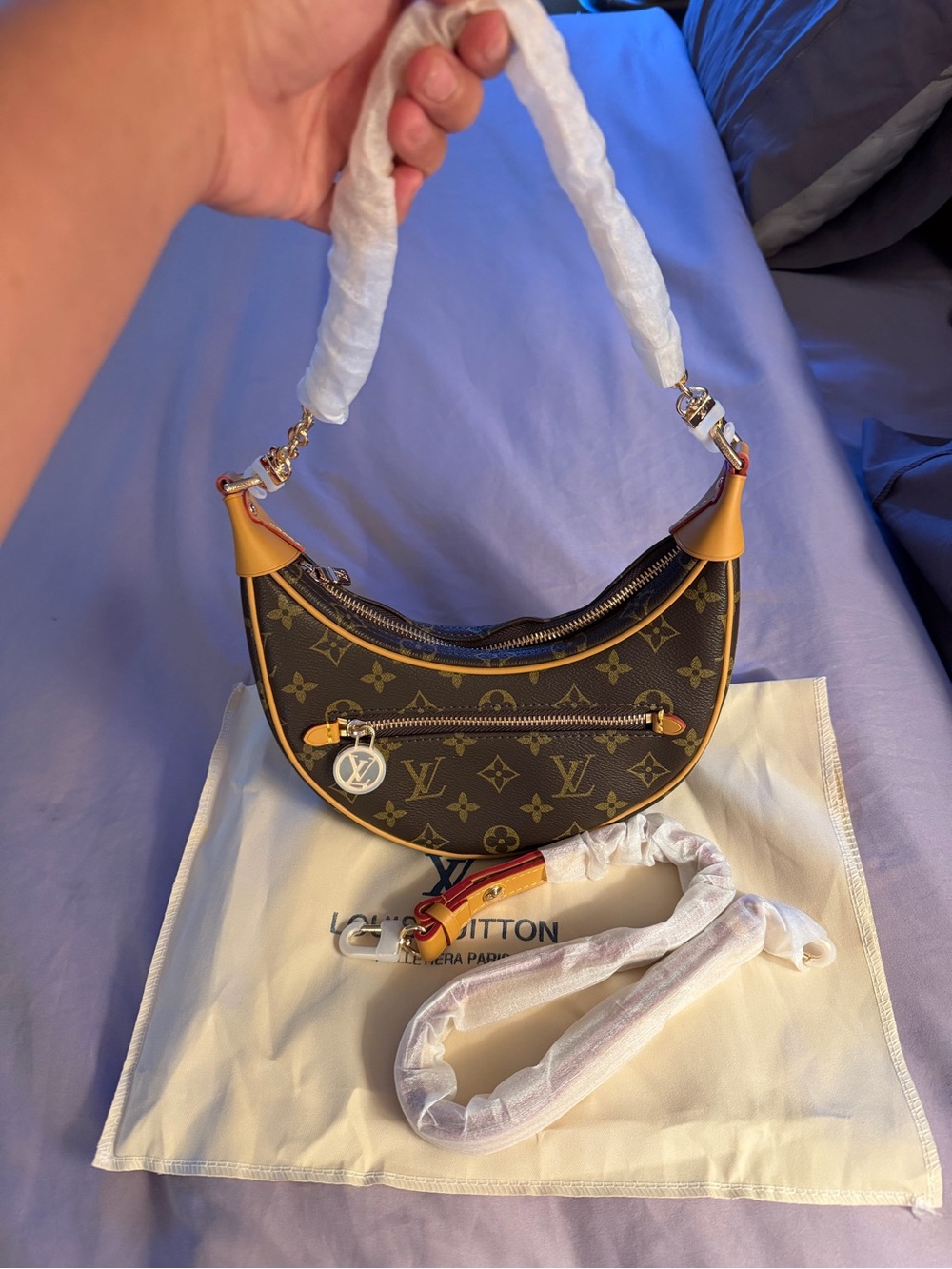Louis Vuitton Brown Monogram Crescent Shoulder Bag with Vachetta Trim